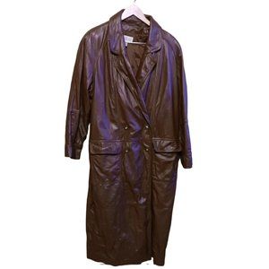 1980s Vintage Together Genuine Leather Double Breasted Trench Coat Size 16